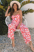 Pink Floral Print Twisted Bandeau Keyhole Pleated Wide Leg Jumpsuit